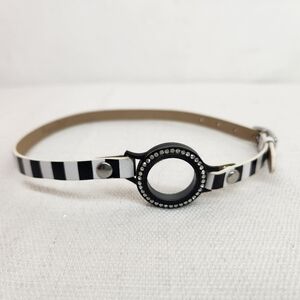 Origami Owl Black White Striped Wrap Wrist Bracelet Charm Locket